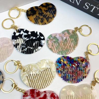 Cute Fashion Love Comb Acetate Keychain Portable Miniature Comb Keychain Creative Backpack Decoration Accessories Gifts