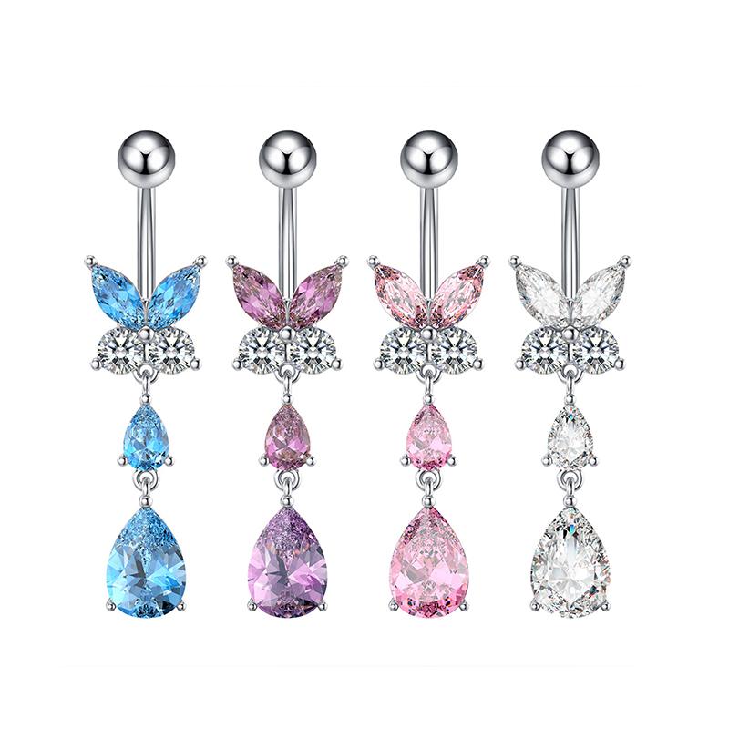 Stainless Steel Butterfly Zircon Belly Button Piercing Ring For Women Body Jewelry