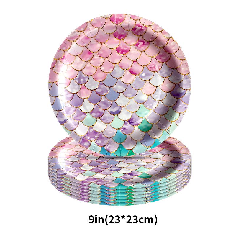 Mermaid-Themed Birthday Party Tableware Set: Disposable Tablecloth, Cups, Napkins, Plates.