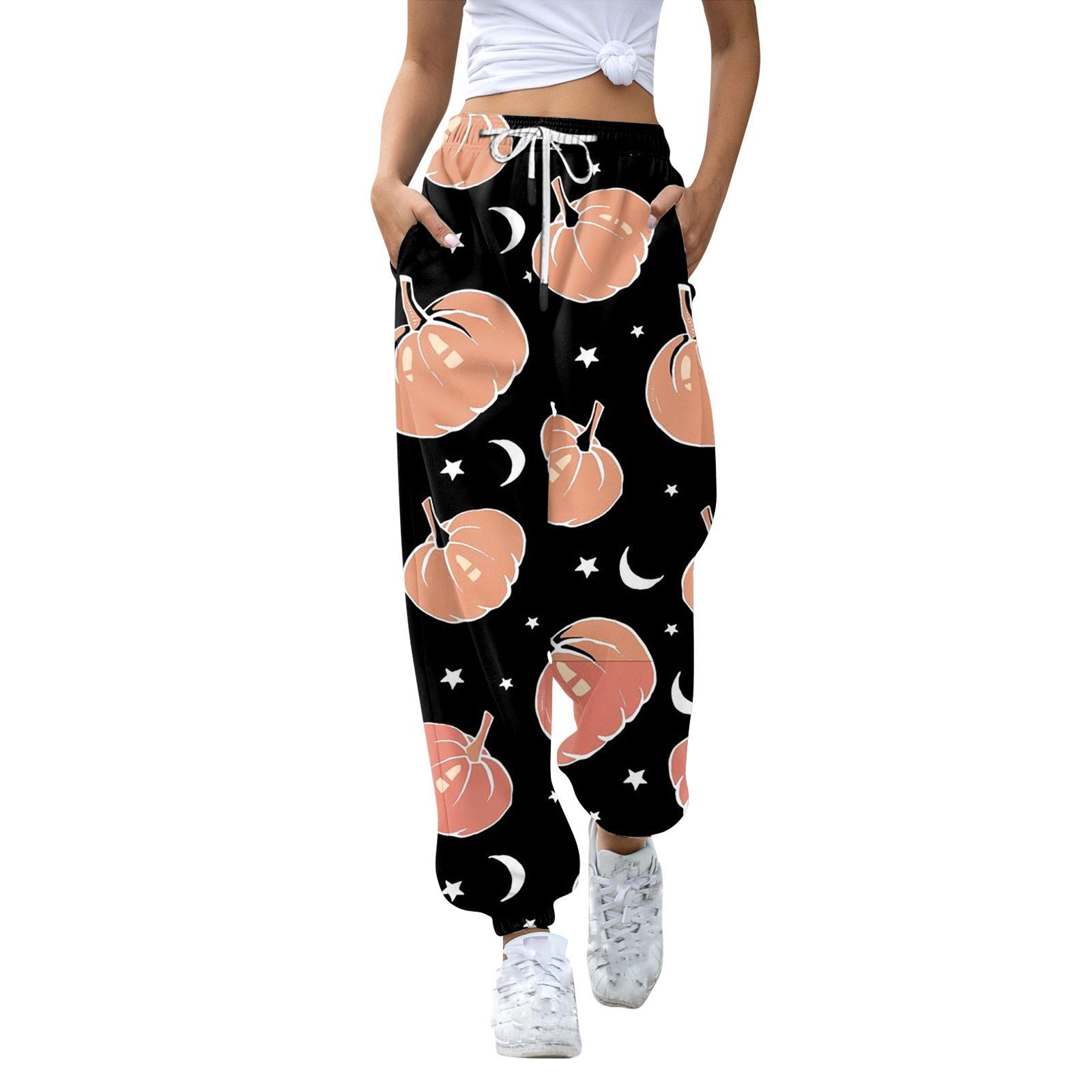 

Женские повседневные модные брюки для отдыха с принтом на Хэллоуин, спортивные штаны, брюки с эластичной резинкой на талии, брюки со шнурком S розовый