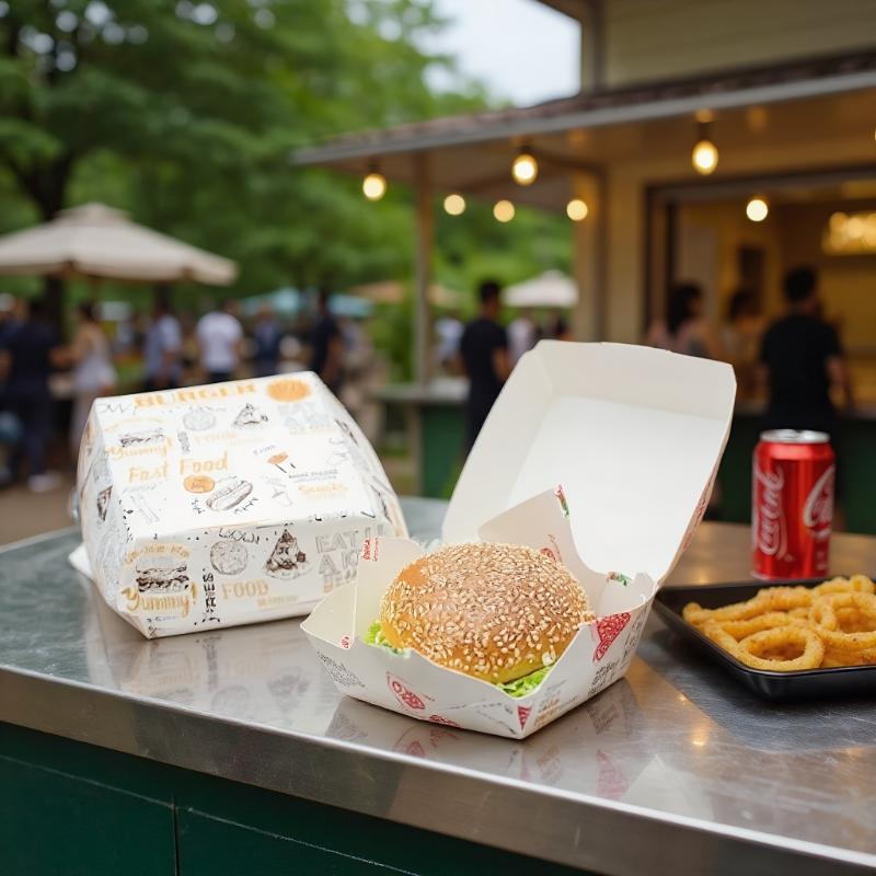 50/100 Stück Verdickte und Fettabweisende Burger-Verpackungsbox Einweg-Burgerbox Lebensmittelqualität Fast Food Take-Out-Boxen