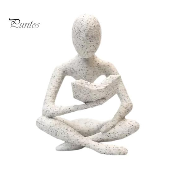 Frosted Stone Surface Figure 3D Printed Bookshelf Decor Thinker Statue, Abstract Art Ornament, Reading Sculpture, Aesthetic Cross-legged Reader