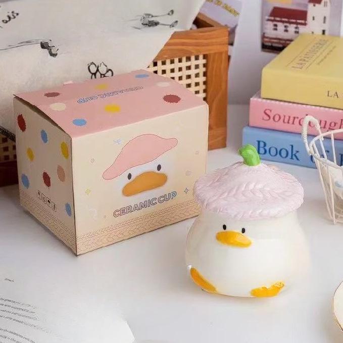 Cartoon Duck Mug Underglaze Colored Cup Covered with Cute Water Cup High Value Household Ceramic Cup Breakfast Cup