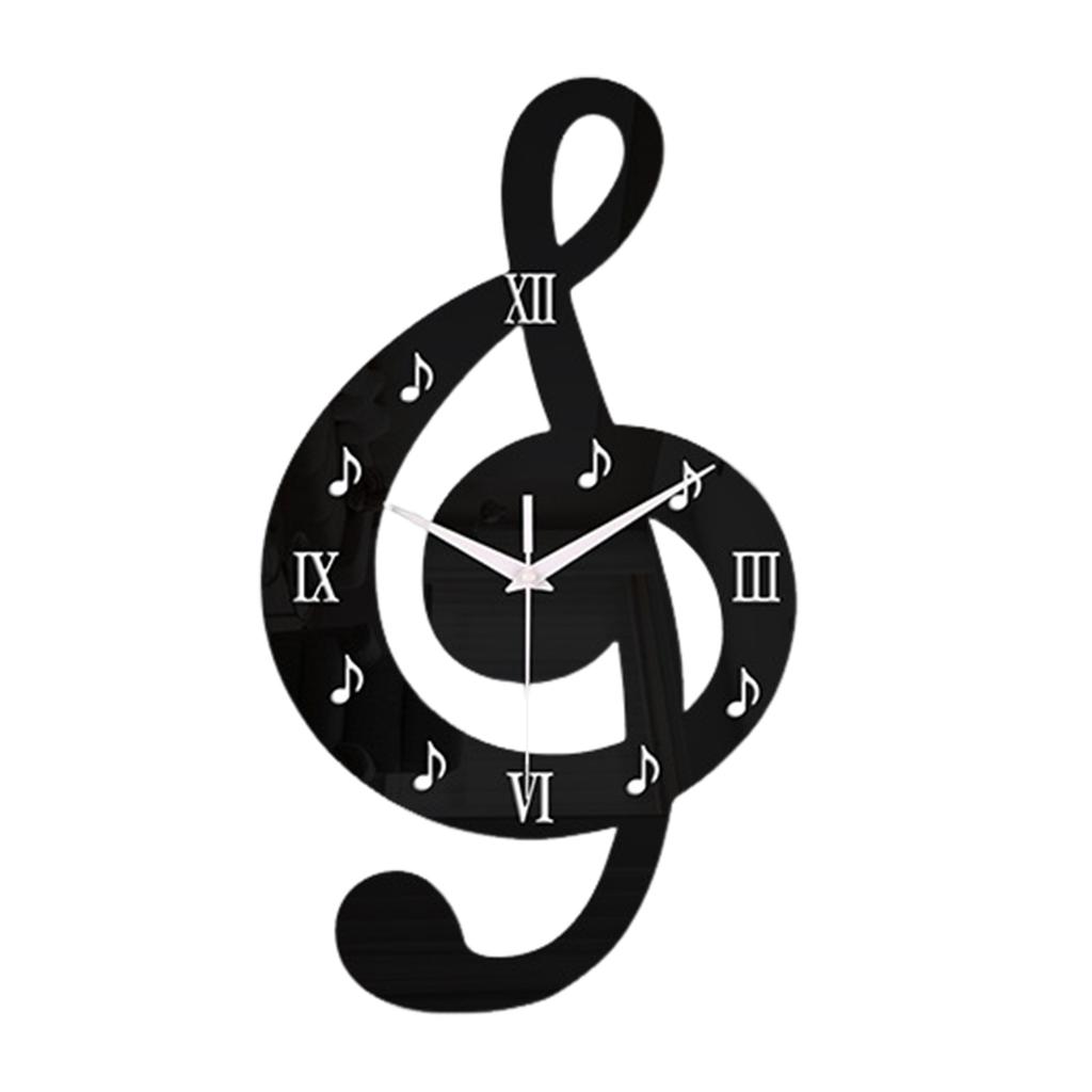 Modern Acrylic Analog Black Wall Clock With 3D Musical Note Design Roman Numerals Quiet Movement Easy Installation