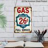 2D Flat 1pc Vintage Gas Station Aluminum Sign GAS REGULAR 26 GAL FULL SERVICE - Distressed Retro Wall Art for Garage, for Man Cave, Diner
