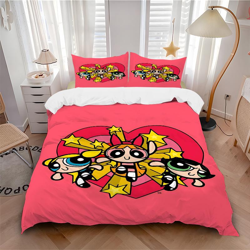 3-teiliges Powerpuff Girls Bettwäsche-Set, Weiche und bequeme Bettbezüge, Gästezimmer (1*Bettbezug + 2*Kissenbezüge, ohne Füllung) yy251024193
