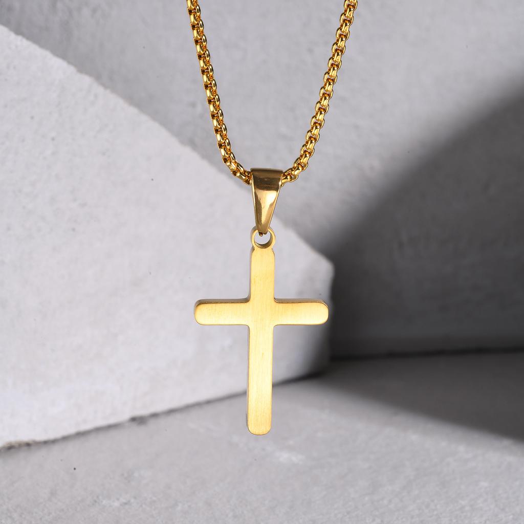 Colares Cruz Simples Básicos Vnox para Homens Meninos, Pingente Cruz Lisa Superfície Fosca, Joias Colar Fé Religião