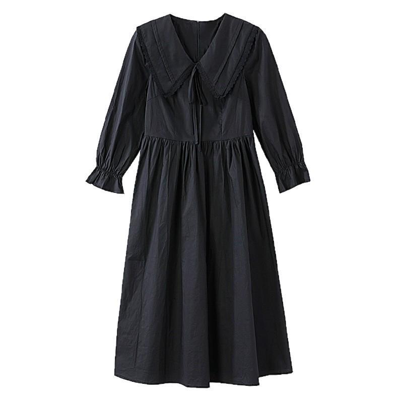 Elegantes Schwarz-Langes Kleid im Hepburn-Stil für den frühen Herbst mit Taillenbetonung