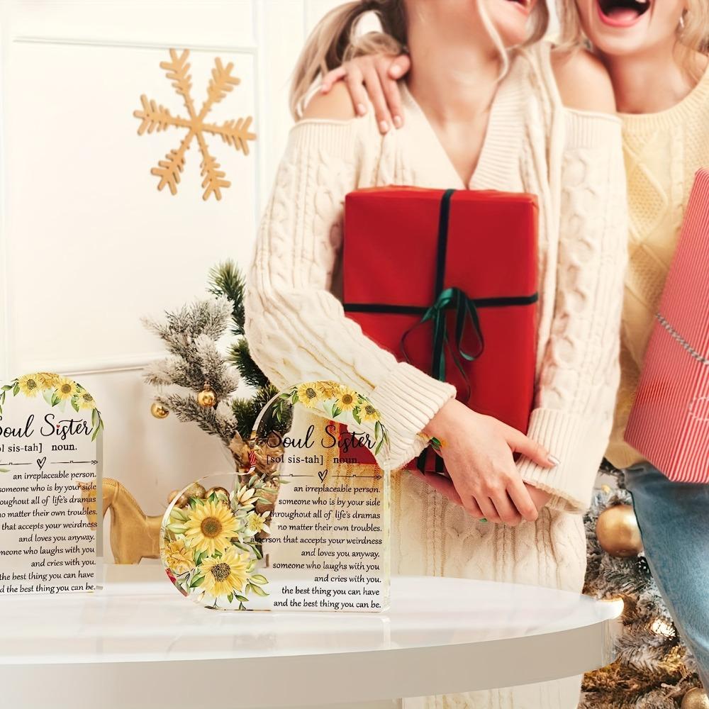 Birthday Gifts for Sister Friend - Sunflower Decoration, Thank You Gift for Women Friend Sister, Acrylic Soul Sister Plaque, Cute Birthday Gifts From