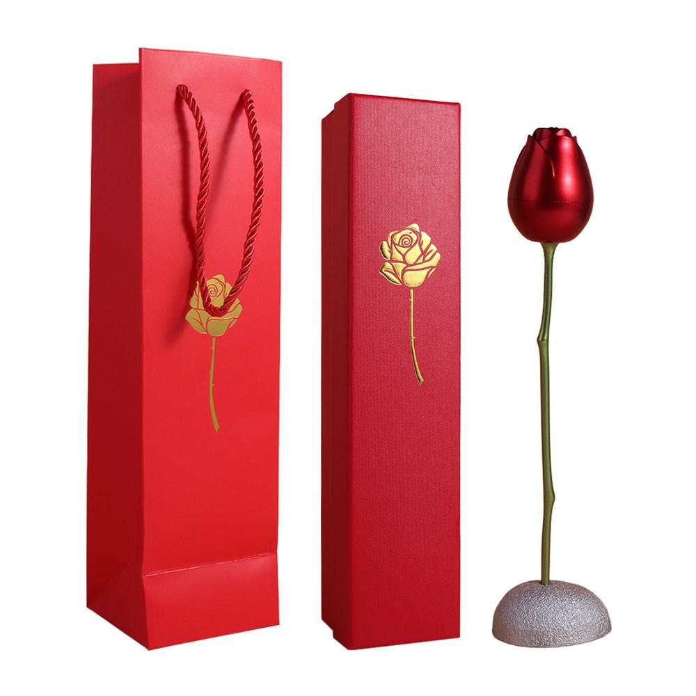Romantic Simulation Rose Ring Box Velvet Red Gift Display Box Pendant Packaging Portable Jewelry Storage Box Holiday Gifts