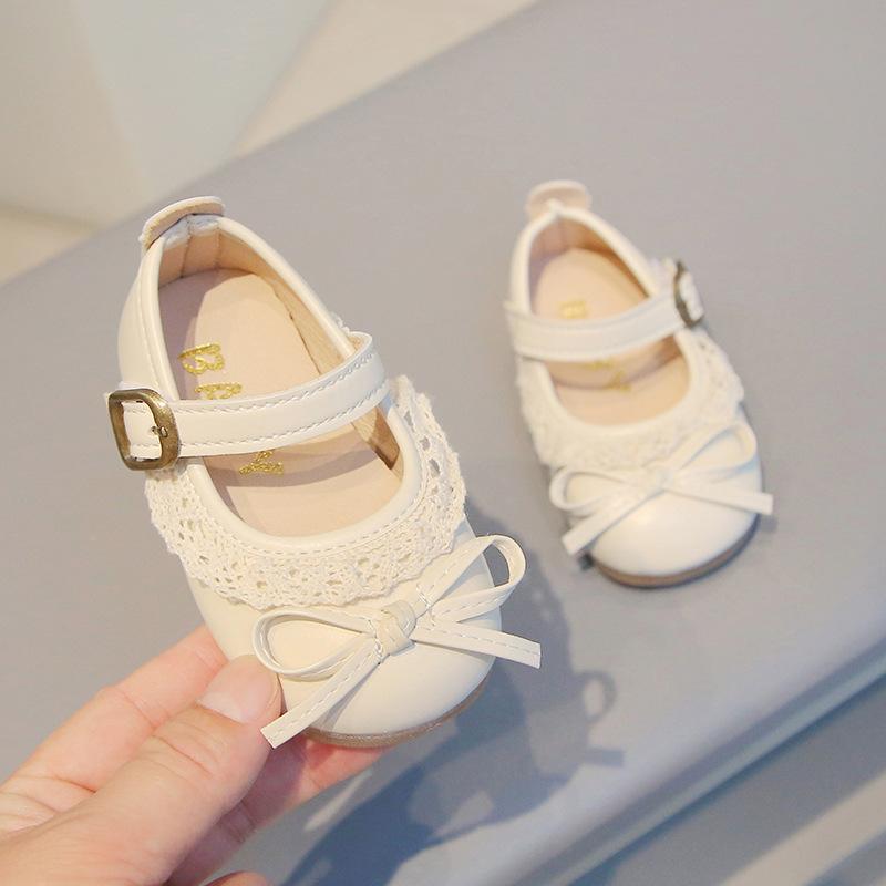 

Туфли принцессы для девочек, милое кружево, простые банты, детская обувь для ходьбы, круглый носок, новая детская кожаная обувь 2025, нескользящая мягкая подошва, балетки 25 бежевый