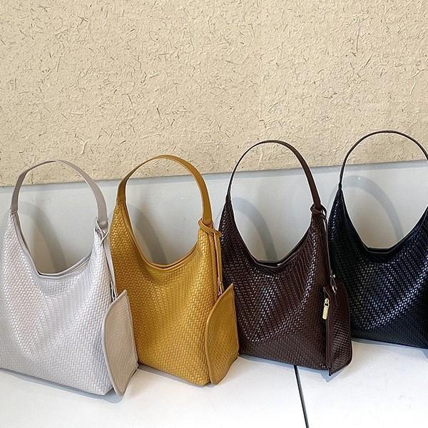 New Casual Retro Large-Capacity Tote Bag Women'S Popular Versatile Foreign-Style Woven Bucket Bag Shoulder Women'S Bag