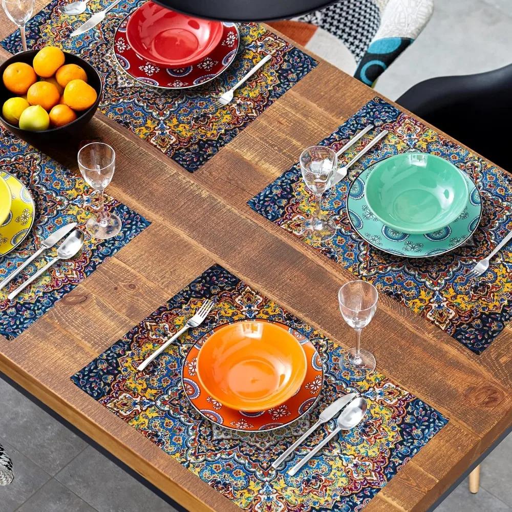 1 Stück Bunte Mandala Bohemian Tischsets Vintage Floral Hitzebeständig Boho Platzsets Indisch Ethnisch Ramadan Esstisch-Sets