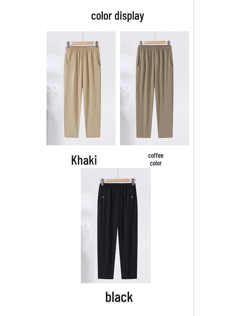 Sommerliche elastische Freizeithose mit hohem Bund für Frauen mittleren Alters