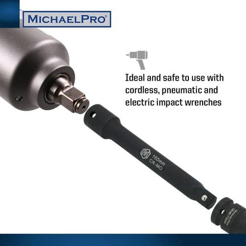 MichaelPro 1/2-Inch Drive Impact Extension Bar Set, 3-Piece Socket Extensions - (3", 6", 8") - Heat-Treated CR-V Steel, Manganese Phosphate, Rust- and