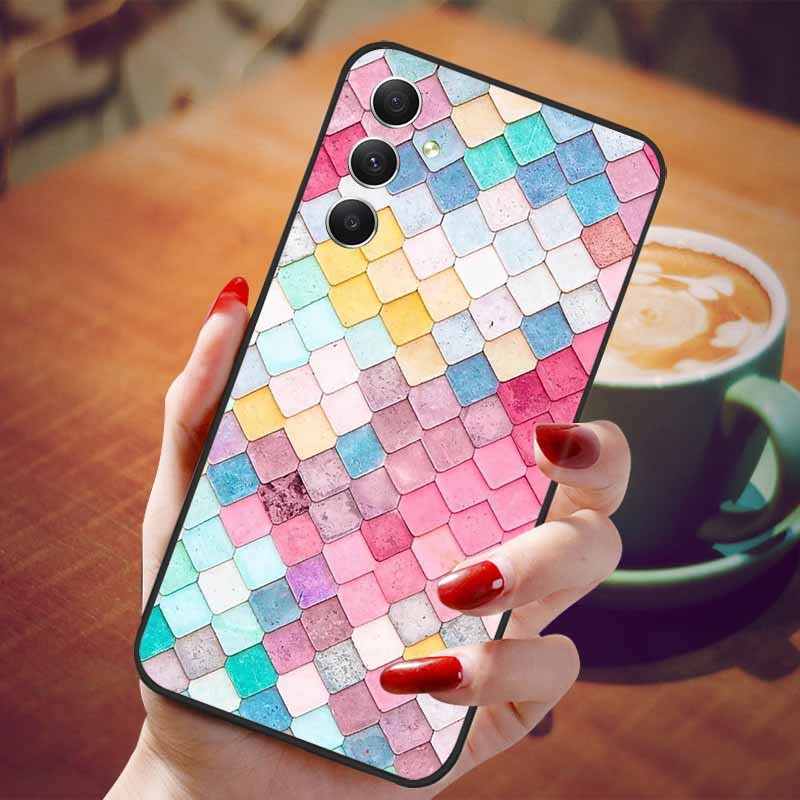 For Samsung Galaxy A55 5G Case Black TPU Silicone Beautiful Pattern Phone Cases for Galaxy A55 Shockproof Soft Cover A 55 6.6''