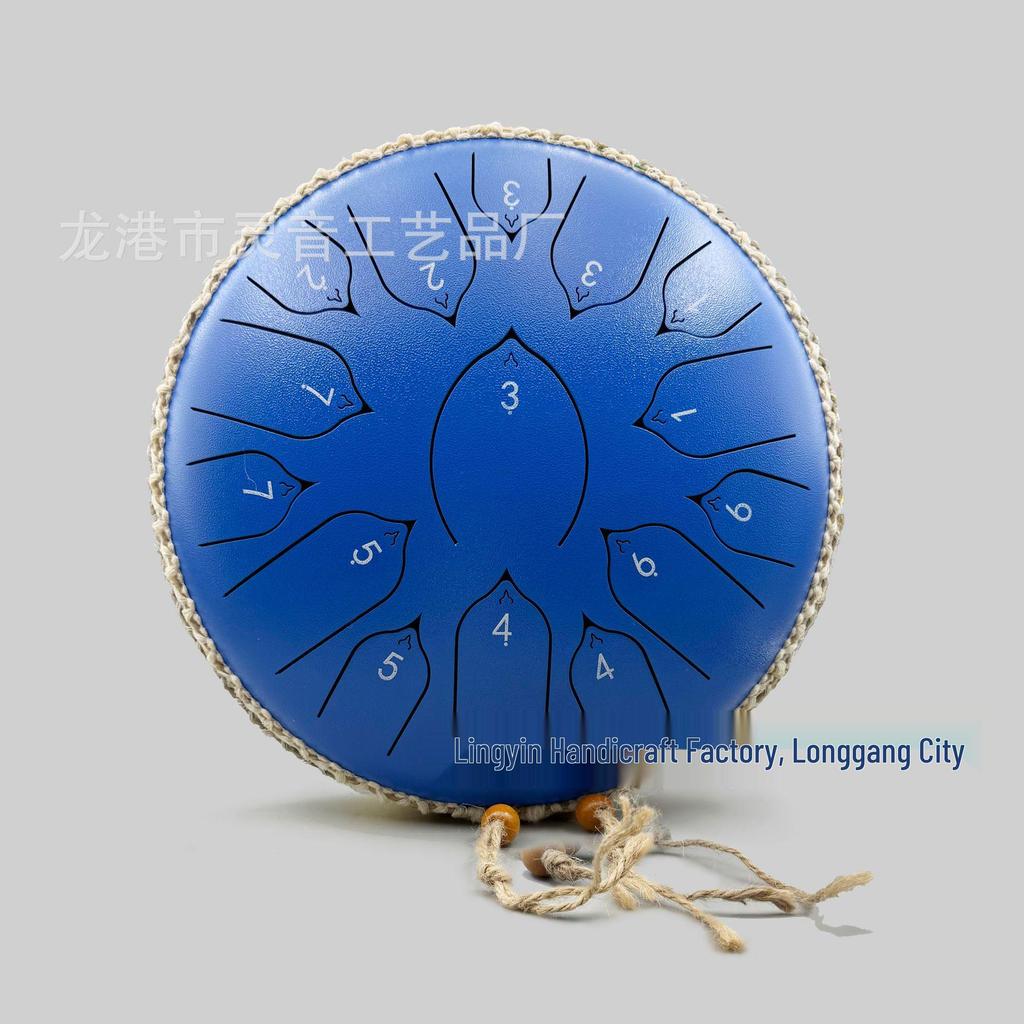 13-Inch Chinese Lotus Steel Tongue Drum, 15-Tone Ethereal Percussion Instrument for Children's Education