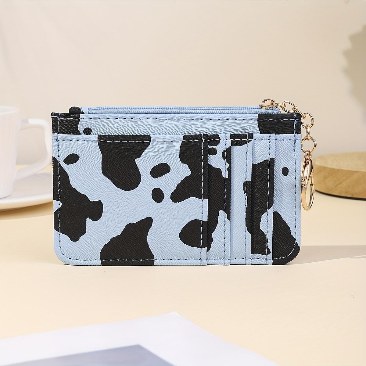 

Fashionable cow pattern credit card bag with multiple card slots, ultra-thin card bag, coin change bag, PU zipper, key chain bag синий