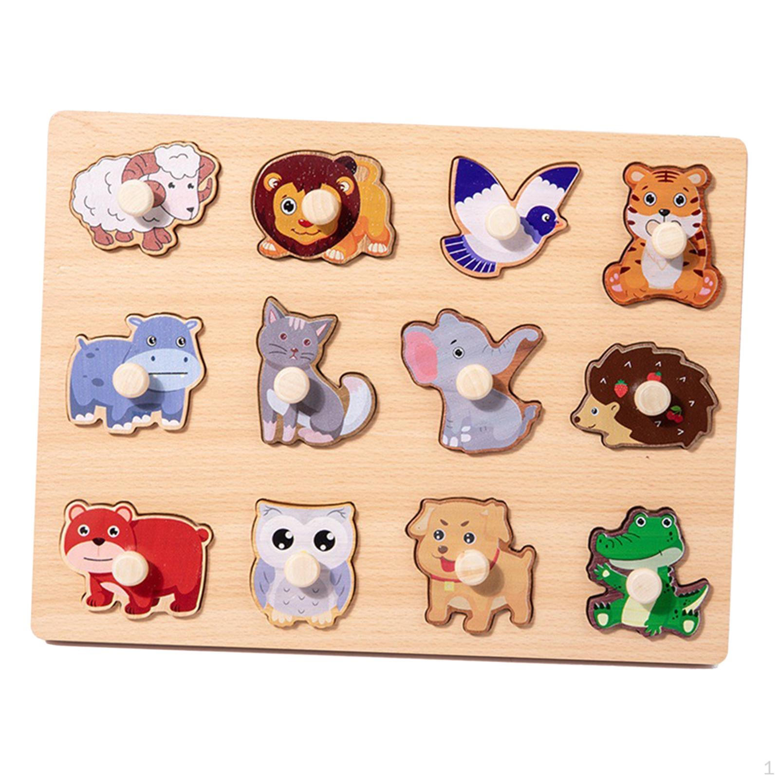 

Wooden Peg Puzzle Education Learning Toy Cognitive Color Cognition Shape Matching Board Animal