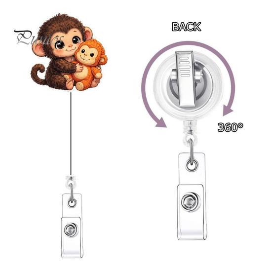 Durable Badge Holder for Students Retractable Holder, Cute Monkey Pattern Print 360 Degree Rotating Work Clothing Clip, Acrylic Telescopic Easy-pull