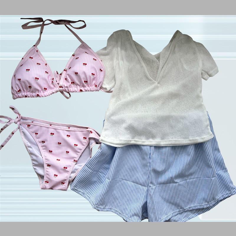 Korean Sweet Pure Bikini 4-Piece Set: Cover-up, Sexy Resort Swimwear for Women 2026