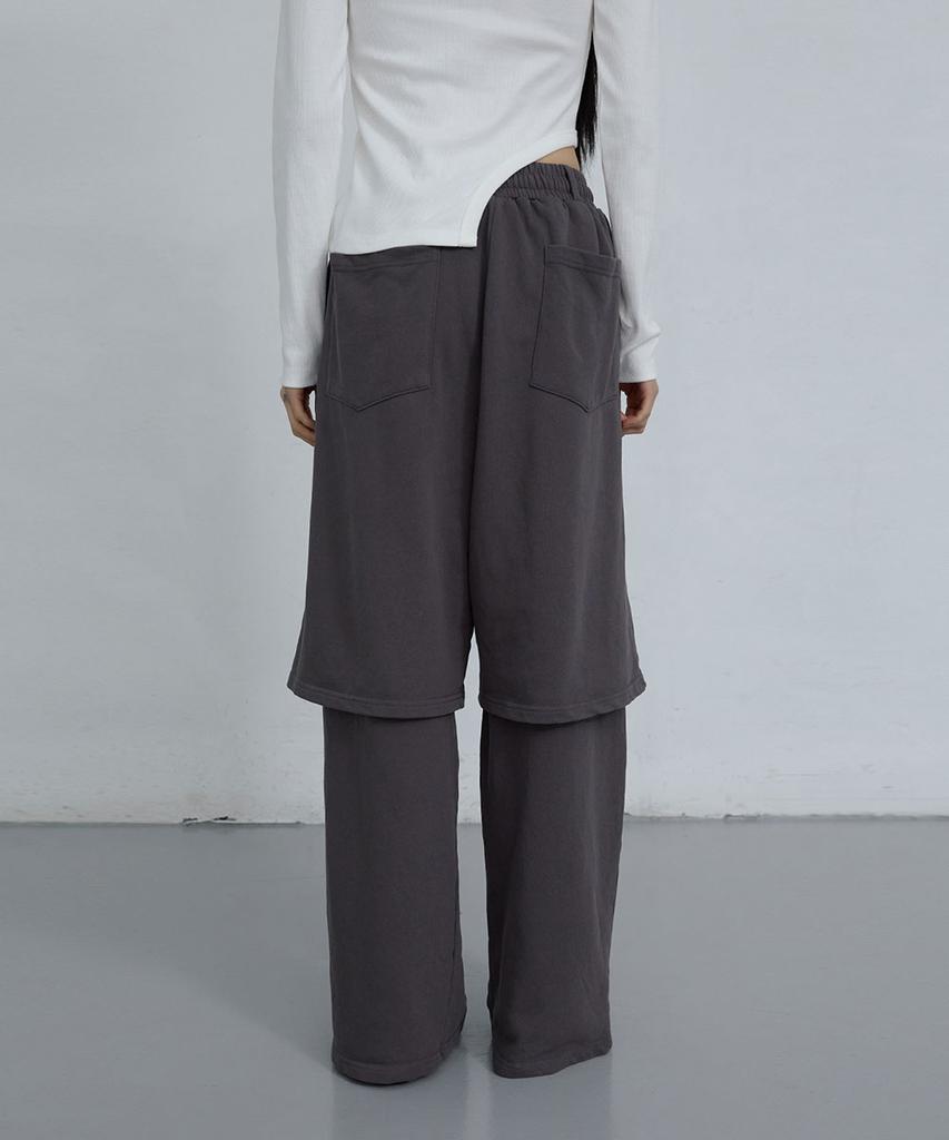 Uusoo Cotton Layered Elastic Waist Pants_ Charcoal