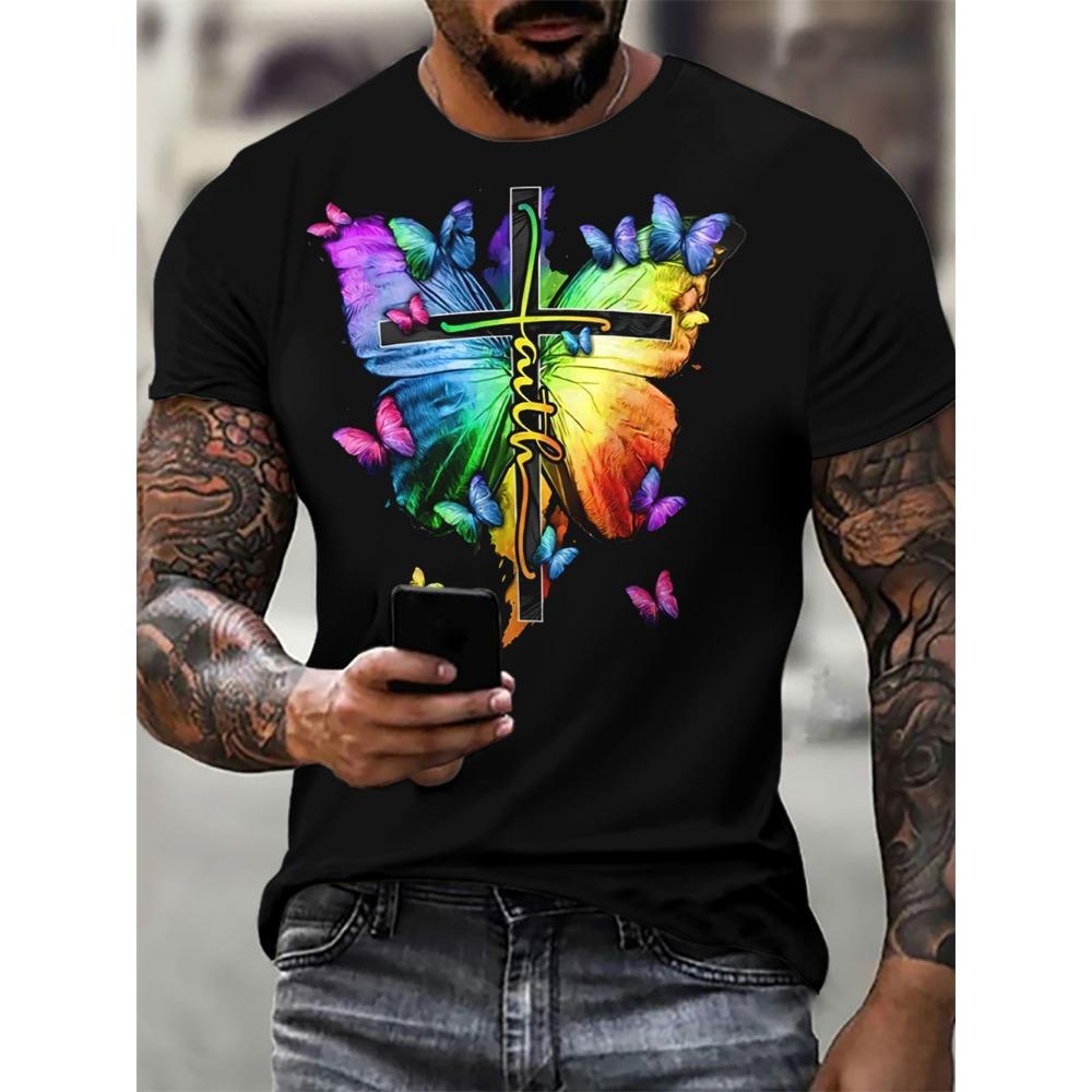 Christian Mens Clothing T Shirts Oversized T Shirt Gothic Jesus Christ Cross 3D Print O-Neck Tops Vintage Hip Hop Short Sleeve