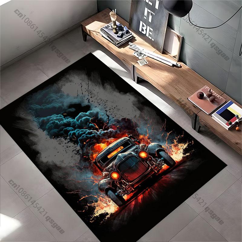 Fiery chaos vintage car explosion carpet Yoga living room room decor children's crawling mat doormat area rug games mat
