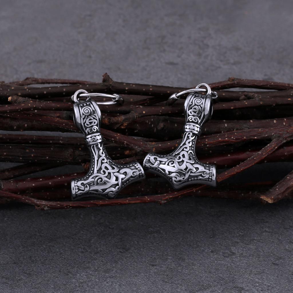 Fashion Vikings Thor's Hammer Earrings Stainless Steel Men's Nordic Celtic Hip Hop Amulet Accessory Vintage Anchor Jewelry Gift