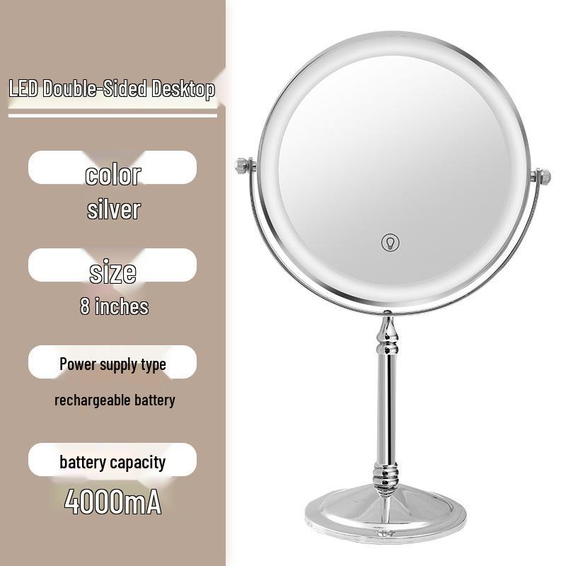 Rotatable LED Tri-Light Double-Sided Makeup Mirror for Desktops & Beauty Salons