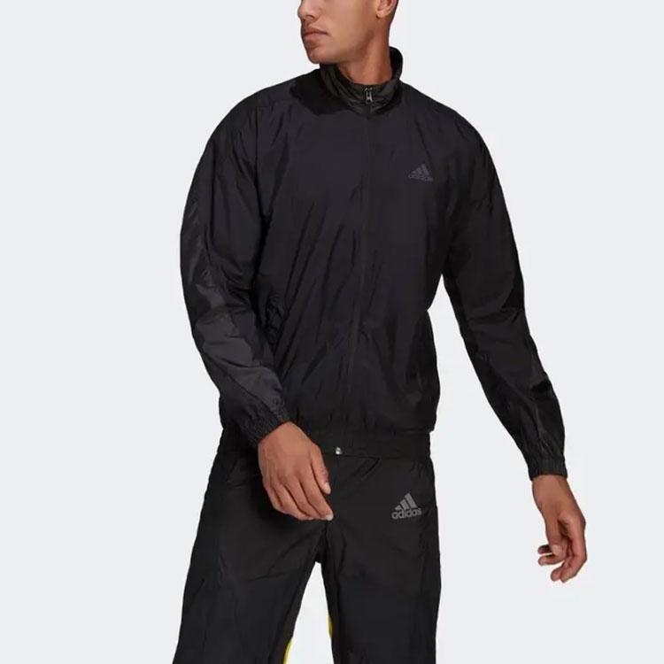 Adidas Logo Print Solid Stand Collar Jacket Autumn Men Jacket Black GQ1186