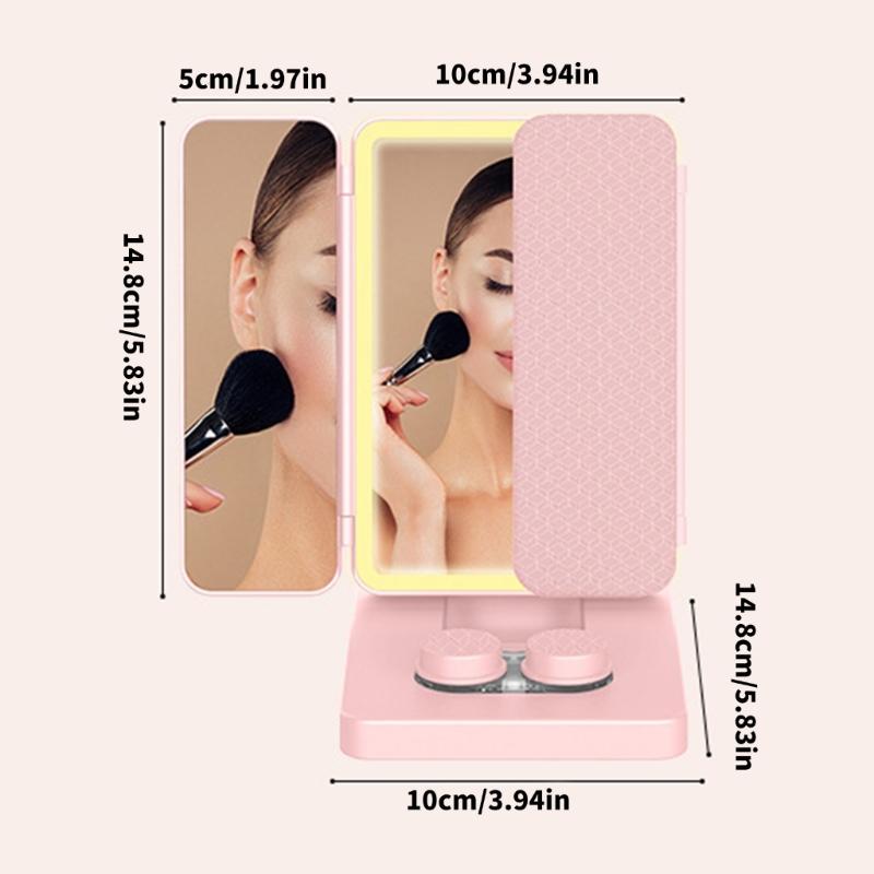Folding LED Beauty Mirror With Extendable Structure And Rechargeable LED Lights Ideal For Small Space ABS Construction