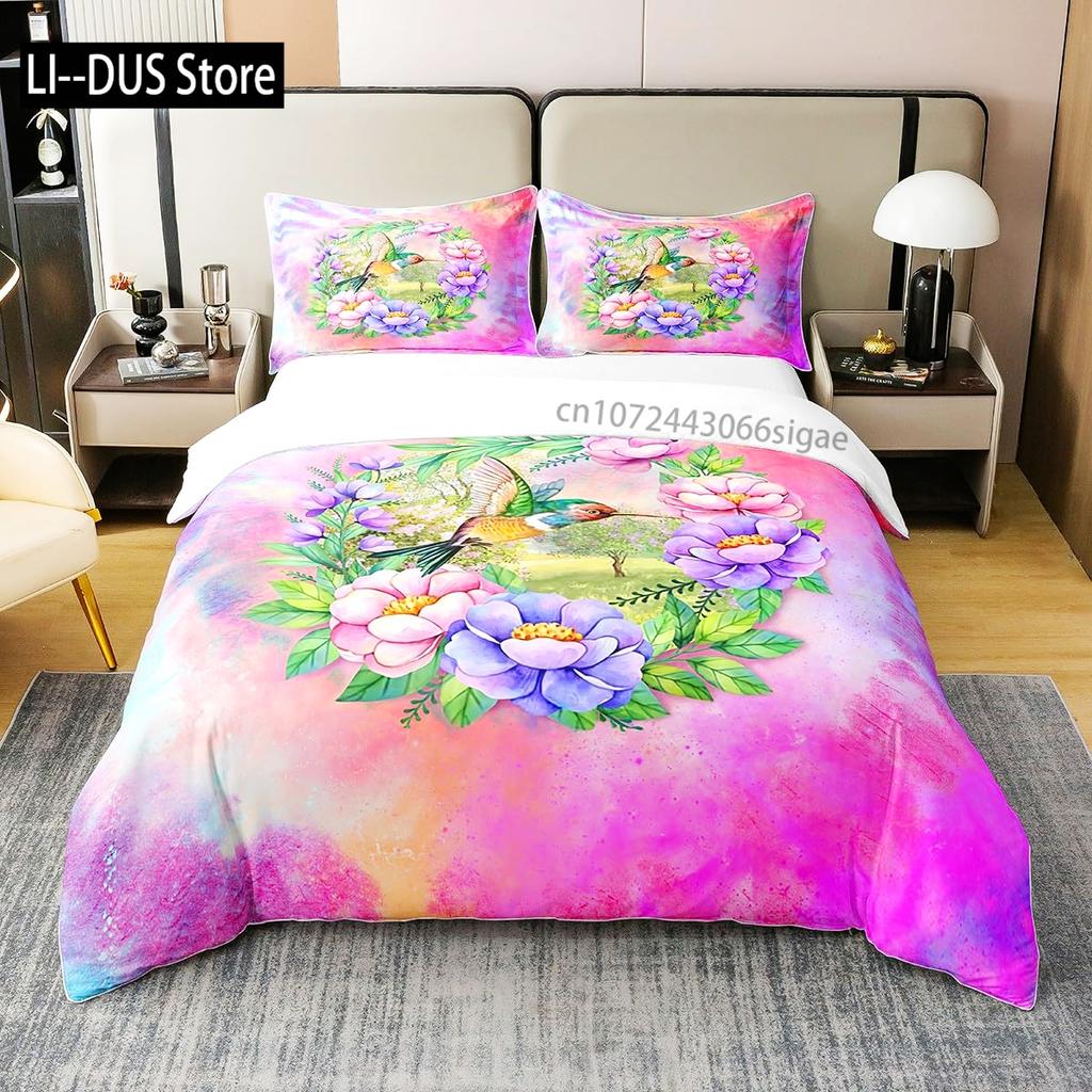 Watercolor Hummingbird Duvet Cover Set Decorative 3 Piece Bedding Set With 2 Pillow Shams Full King Queen Size Bedroom Decor