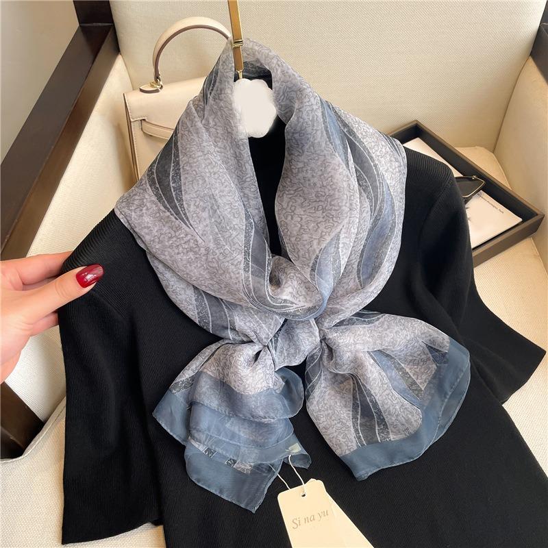 Big shawl, soft yarn, temperament pattern scarf, women's large size fashion simulation silk, commuting sunscreen, light luxury silk scarf