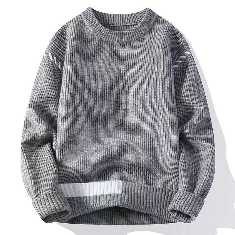 Men's Y2K Style Thick Knitted Wool Sweater, Warm Half-High/Low Neck, Lazy Style Sweater