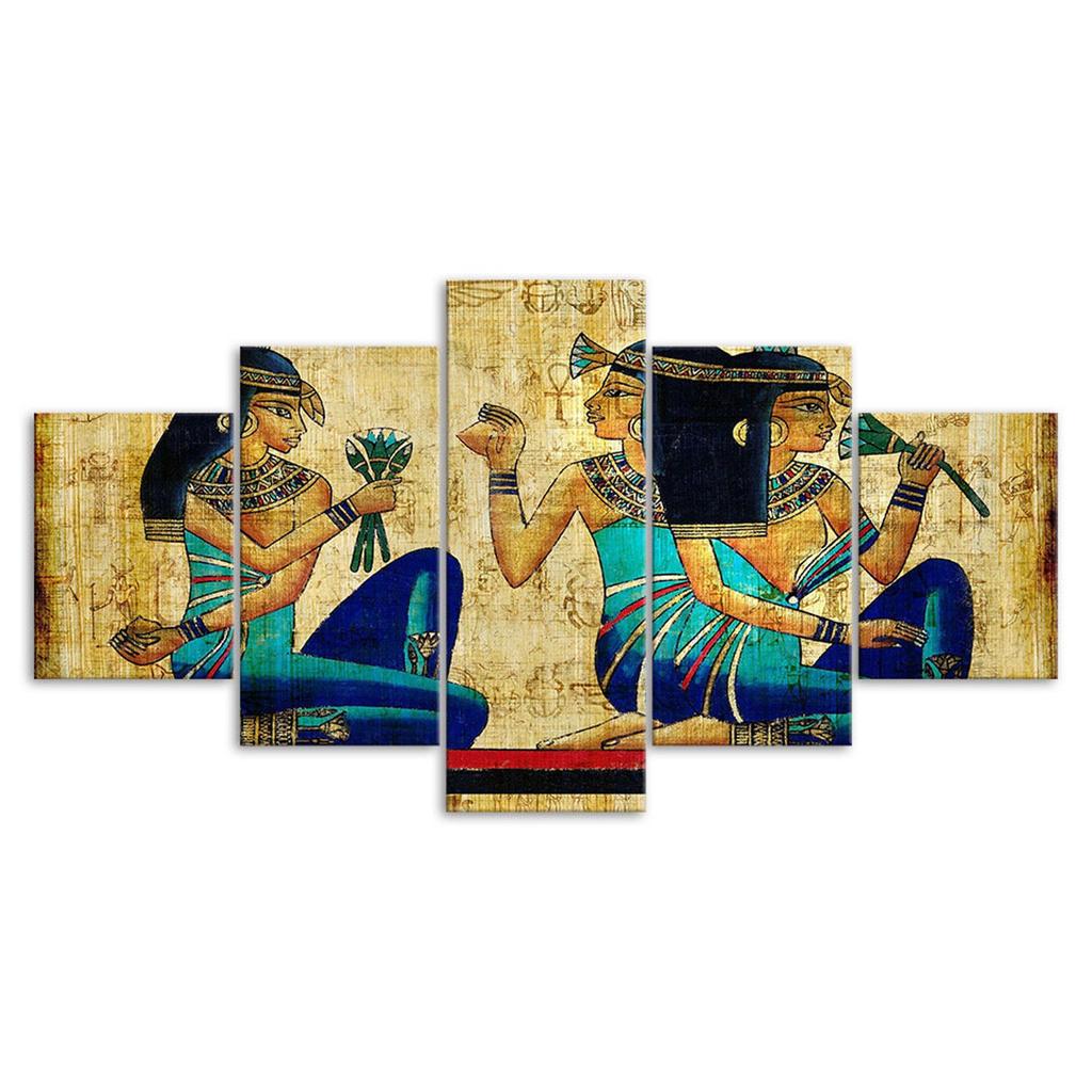 Ancient Egyptian Goddess Papyrus 5 Piece Five Panel Wall Canvas Print Modern Art Poster Picture Home Decor Gift For Him For Her