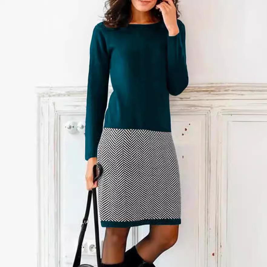 2022 European & American Autumn/Winter Slim Houndstooth Patchwork Dress