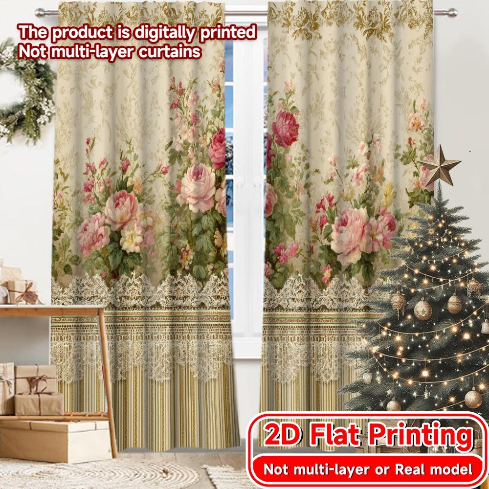 Flat Printing Floral Elegance Popular Print Curtains Yarn Outdoor Decorations Suitable Semi Transparent Set Of 2 Made Polyester