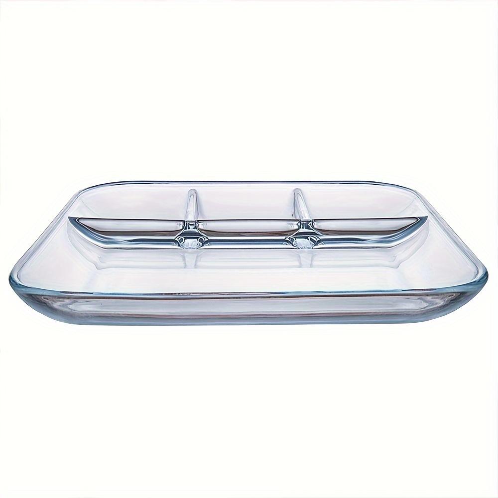Glass Dumpling Plate with Sauce Dish Microwave Safe Divided Meal Tray for Breakfast Divided Plate Kitchen Accessories Gift прозрачный