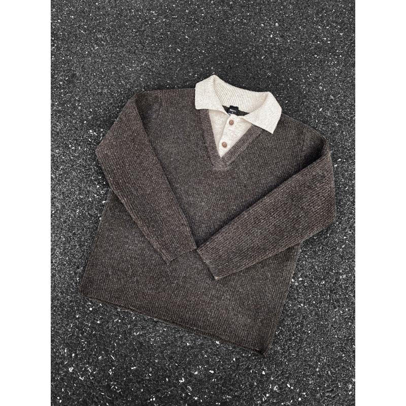 

Korean Style Polo Collar Two-Piece Knitwear: Unisex Fashionable Loose Sweater for Autumn/Winter XL кавовий