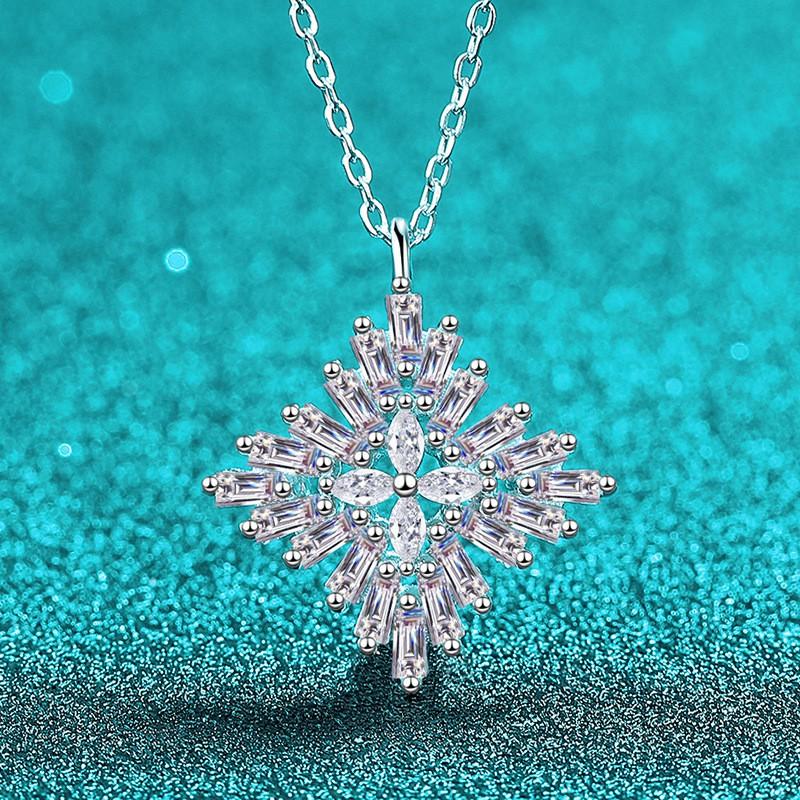 Sterling Snowflake Marquise Moissanite Pendant Necklace Women Chic Daily Wear 925 Sterling Silver