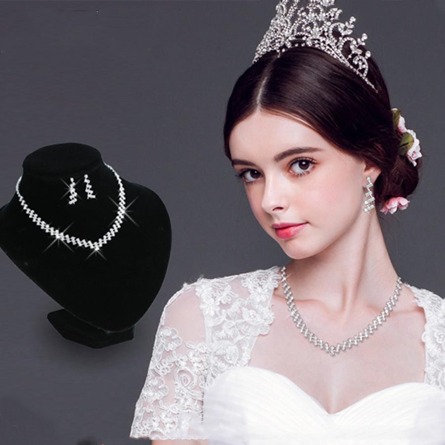 Silver Color Wedding Jewelry Set Crystal Bridal Shiny Rhinestone Jewelry Sets Elegant Necklace Earring Engagement Jewelry Set