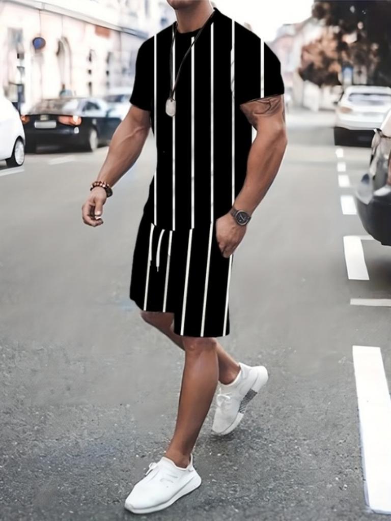 New York Buchstaben 3D-Druck Herren Zweiteiler Kurzarm- und Shorts-Set Alltag Casual Herren T-Shirt Street Fashion Sporthose