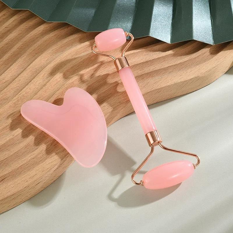 2Pcs Facial Massager Kit Resin Face Roller Guasha Board Beauty Scraping Massage Roller Face Lifting Neck Body Skin Care Tools