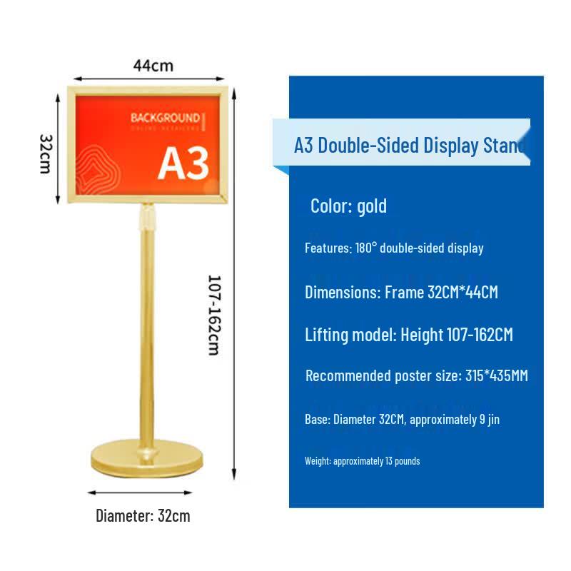 Adjustable Stainless Steel Double-Sided A3 Display Sign Stand