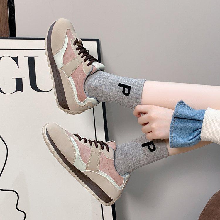 Cocoa Latte~ Women's Shoes Sneakers Forrest Gump Shoes 2025 Spring and Autumn New Casual Platform Splicing German Training Shoes