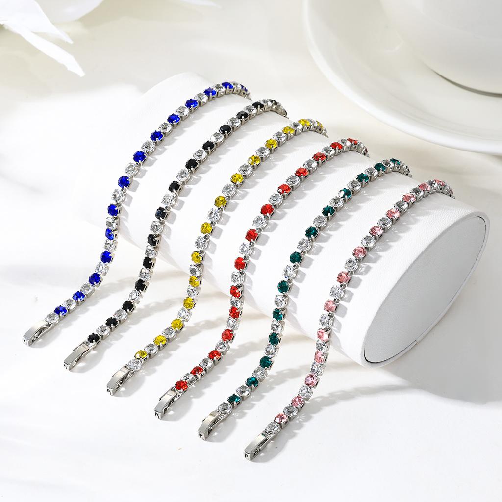 Hot-selling fashion 1mm intercolor zircon bracelet in Europe and America, high-end light luxury tennis bracelet, female spot