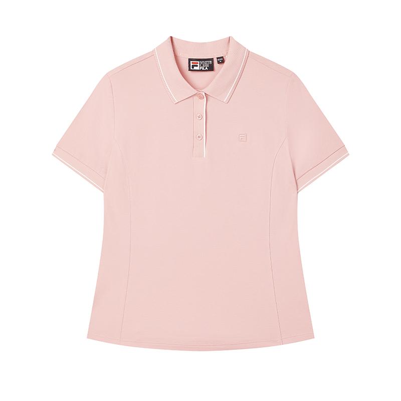 

FILA White Fashion Comfortable Simple Versatile Casual Knit Short Sleeve Polo Shirt Women tops Light-Pink F11W523105F-PK S