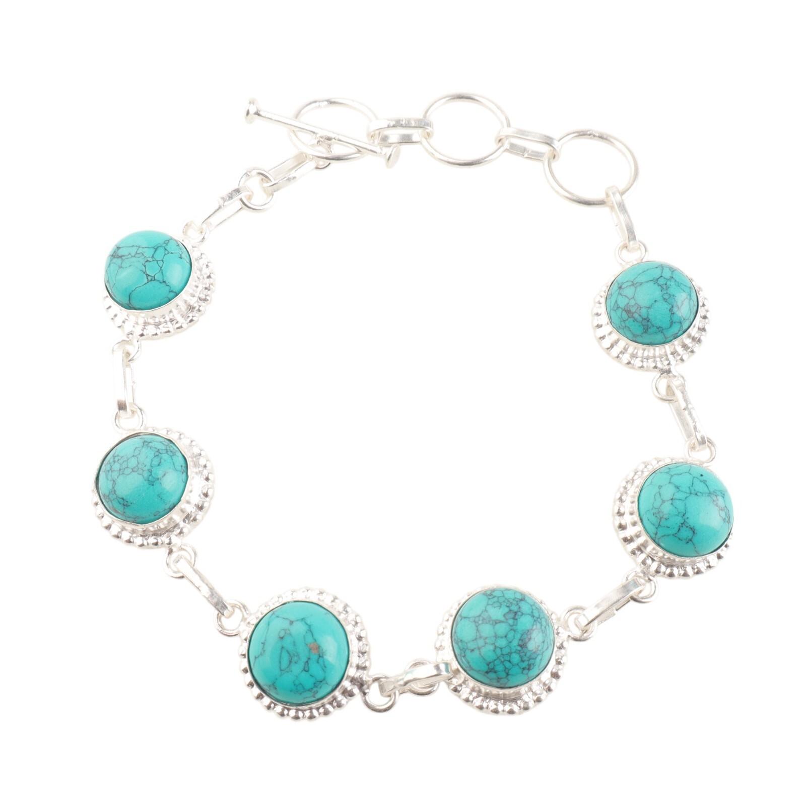 

Натуральный голубой бирюзовый драгоценный камень Ювелирные изделия из стерлингового серебра 925 пробы Браслет ручной работы RB-9-37