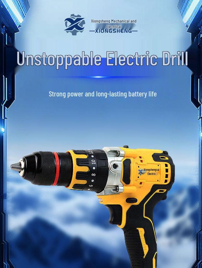 Heavy-Duty Brushless Lithium Drill: High Torque, Multifunctional Electric Tool for Concrete Wall Drilling